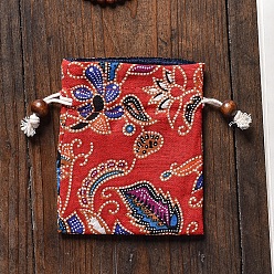 Красный Сумки на шнурке из ткани, прямоугольные мешочки для ювелирных изделий в китайском стиле, красные, 12x10 см
