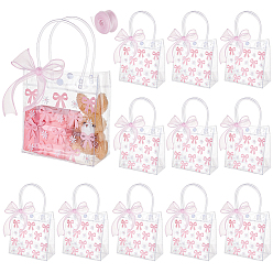 Бледно-Розовый 16 шт. пластиковые подарочные пакеты с бантом, с 1 отделкой из рулонного полиэстерового кружева, для подарочной упаковки, розовый жемчуг, мешки: 19x15x0.9 см