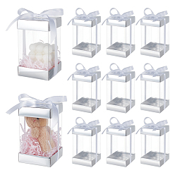 Серебро 10 шт. Прямоугольные прозрачные пластиковые подарочные упаковочные коробки с бумажным верхом и дном, видимые витрины с полиэстеровой лентой, серебряные, 8.3x8.3x14.5 см