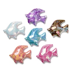 Fish Непрозрачные акриловые бусины, ультрафиолетовые реактивные шарики, радужный, рыба, 38x47x13 мм, отверстие : 2.5x6.5 мм