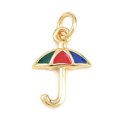 Настоящее золото 18K Латунь эмаль подвески, зонтик прелести, долговечный, стойки покрытие, без свинца и без кадмия, реальный 18 k позолоченный, 15x10.5x2 мм, отверстие : 3.3 мм