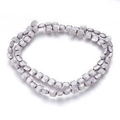 Platinum Plated Electroplated Non-magnetic Synthetic Hematite Beads Strands, Frosted, Hexagon, Platinum Plated, 6x6x3mm, Hole: 1mm, about 72pcs/strand, 15.94 inch(40.5cm)
