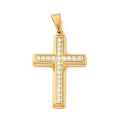 Золотой Вакуумное покрытие pvd 304 подвески из нержавеющей стали, с кубического циркония, крестик, золотые, 41.5x27.5x3.5 мм, отверстие : 8x5.5 мм
