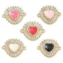 (52) Непрозрачная лаванда Латунные подвески из прозрачного кубического циркония, сердце соединяется с эмалью, без свинца и без кадмия, стойки покрытие, долговечный, реальный 18 k позолоченный, разноцветные, 17x21.5x3.5 мм, отверстие : 1.5 мм