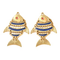 Темно-Синий 304 эмаль нержавеющей стали большие кулоны, рыбы прелести, ионное покрытие (ip), реальный 18 k позолоченный, темно-синий, 52x34x4.5 мм, отверстие : 1.2 мм