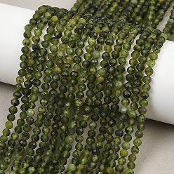 Другие Нефриты Бусы из натурального канадского нефрита, граненые, круглые, 4 мм, отверстие : 0.8 мм, около 108~109 шт / нитка, 15.55~15.75 дюйм (39.5~40 см)