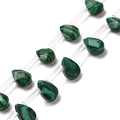 Malachite Perles synthétiques malachite brins, facette, larme, top foré, 9x6x4mm, Trou: 0.8mm, Environ 30~32 pcs/chapelet, 16.54'' (42 cm)