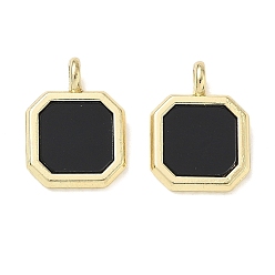 Black Alloy Acrylic Pendants, Octagon Charms, Rack Plating, Cadmium Free & Nickel Free & Lead Free, Golden, Black, 17.5x13x2~5mm, Hole: 3mm