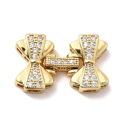 Настоящее золото 18K Латунное микропейв, прозрачный кубический цирконий, складные застежки, бантом, реальный 18 k позолоченный, 24x14.5x5 мм, отверстие: 3x2.5мм 2x2мм
