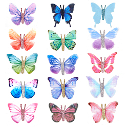 Mixed Color Double Layers Chiffon Tulle Accessories, 3D Butterfly, for Earring, Hair Clips, Jewelry Making, Mixed Color, 47x47x0.7mm, 30pcs/box