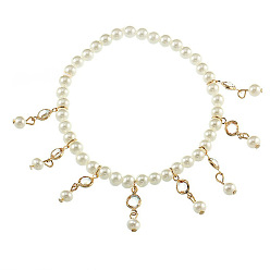 Золотой Бохо-стиль белые пластиковые жемчужные круглые бусины из сплава с кристаллами плоские круглые эластичные браслеты на ногу для женщин, золотые, 8 дюйм (202 мм)