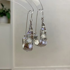 Platinum Alloy Hoop Earrings for Women, Teardrop, Platinum, 50mm