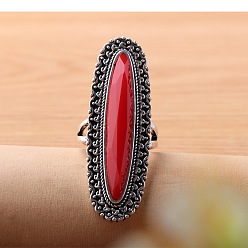 (123L) Белый крем непрозрачный блеск Кольца из сплава и смолы, овальные, античное серебро, огнеупорный кирпич, размер США 6 (16.5 мм)