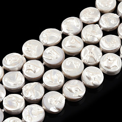 Freshwater Shell Plating Natural Freshwater Shell Beads Strands, Imitate Baroque Pearl Keshi Pearl Beads, Flat Round, 9x2.5~4mm, Hole: 0.6mm, about 40pcs/strand, 14.96 inch(38cm)