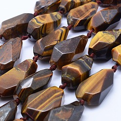 Tiger Eye Natural Tiger Eye Beads Strands, Faceted, teardrop, 26~41x12~20mm, Hole: 2mm, about 10~11pcs/strand, 15.7 inch(40cm)