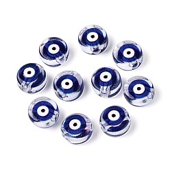 Темно-Синий Печатные прозрачные акриловые бусины, плоские круглые с сглаза, темно-синий, 7x4 мм, отверстие : 1.8 мм