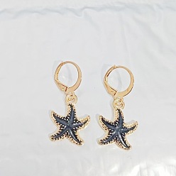 Прусский Синий Серьги-гвоздики с эмалевой отделкой из сплава и застежкой-молнией в форме звезды на морскую тематику, золотые, берлинская лазурь, 32x15 мм