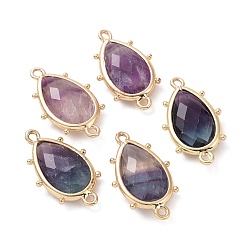 Флюорит Подвески из натурального флюорита, с позолоченными латунными петлями по краям, граненые, слеза, 24x14.5x5 мм, Отверстие : 1.2 мм & 1.4 мм