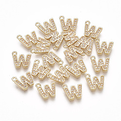 Letter W Brass Cubic Zirconia Charms, Letter, Clear, Real 18K Gold Plated, Letter.W, 8.5x9.5x1.5mm, Hole: 1mm