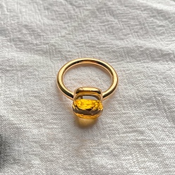 Золотистый Квадратный 304 нержавеющая сталь со стеклянными кольцами для пальцев, золотые, золотые, 10 мм, размер США 8 (18.1 мм)