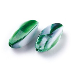 Green Acrylic Imitation Gemstone Beads, Leaf, Green, 30~30.5x10~15mm, Hole: 2.2mm, about 177pcs/500g