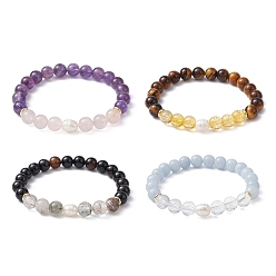 Mixed Stone Natural & Synthetic Mixed Gemstone & Pearl Beaded Stretch Bracelets, Inner Diameter: 2 inch(5.2cm)