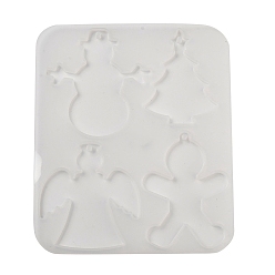 Белый Силиконовые формы для рождественской коллекции подвесок, изготовление ювелирных изделий из эпоксидной смолы, белые, 180x152x6 мм, отверстие : 3.5 мм, внутренний диаметр: 75~84x57~81 мм