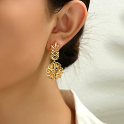 Золотой Винтажные серьги-гвоздики в виде листьев и цветов из латуни в стиле отпуска, золотые, 45x20 мм