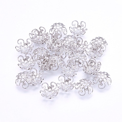 Platinum Long-Lasting Plated Brass Bead Caps, 5-Petal, Real Platinum Plated, 10x4mm, Hole: 1mm