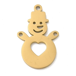 Настоящее золото 18K Рождество 304 компоненты люстры из нержавеющей стали ссылки, ссылки для лазерной резки снеговика, реальный 18 k позолоченный, 23x14.5x1 мм, отверстия : 1.5 mm и 1.2 мм