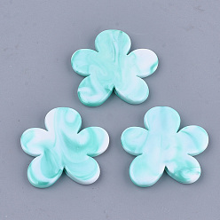 Темно-бирюзовый Акриловые бусины, Стиль имитация драгоценных камней, два тона, цветок, темные бирюзовый, 40x42x5.5 мм, Отверстие : 3 мм , около 85 шт / 500 г