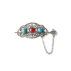 Античное Серебро Легированные Палочки для Волос, аксессуары для волос для женщин и девочек, с синтетическими бирюзовый, античное серебро, 90 мм