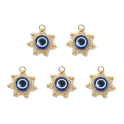 Темно-Синий Подвески из стеклянных бусин в виде солнца с отпугивателем сглаза, с настоящим 18позолоченным 304нержавеющим стальным открытым соединительным кольцом, латунными бусинами и бусинами из смолы, темно-синий, 20.5x21x5.5 мм, отверстие : 3.5 мм