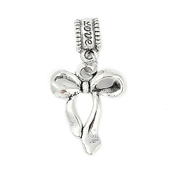 Античное Серебро Подвеска из латуни с покрытием из латуни в европейском стиле, подвески с большими отверстиями в виде банта, без свинца и без кадмия, античное серебро, 33.5 мм, отверстие : 4.5 мм