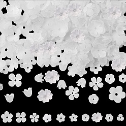 Белый 600 шт. 10 стильные акриловые колпачки для бусин, цветок, белые, 8~17x6~18x2.5~10.5 мм, отверстие : 1.2~2 мм, 60 шт / стиль