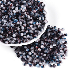 Морской Синий Стеклянный бисер в стиле волочильного станка, круглые, имитация шарики глаза кота, круглое отверстие, два тона, Marine Blue, 4 мм, отверстие : 1.2~1.5 мм, Около 5625 шт / фунт