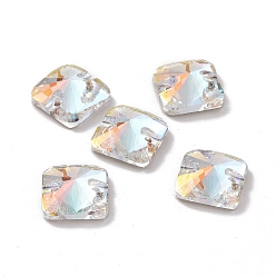 Light Crystal AB Square Shape Sew on Rhinestone, K5 Glass Rhinestone, 2-Hole Link, Plated Flat Back, Sewing Craft Decoration, Light Crystal AB, 10x10x4mm, Hole: 1mm