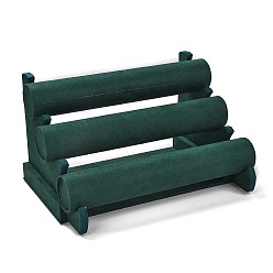 Зеленый 3-ярусные витрины для бархатных браслетов/браслетов, органайзер для украшений, держатель для браслетов, хранение часов, зелёные, готовое изделие: 30.5x16.6x22.5 см