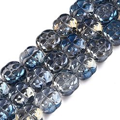 Стально-синий Стеклянные бусины с гальваническим покрытием , слива, стальной синий, 10x10x6 мм, отверстие : 0.9 мм, около 64~66 шт / нитка, 24.69~25.87'' (62.72~64.68 см)