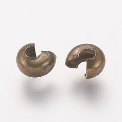 Antique Bronze Iron Crimp Beads Covers, Cadmium Free & Nickel Free & Lead Free, Antique Bronze, 3mm In Diameter, Hole: 1.2~1.5mm