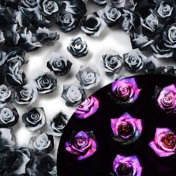 Черный Кабошоны из трехцветной светящейся смолы с декодированием, светится в темноте, цветок, чёрные, 7x7x4 мм