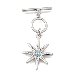 Платина Застежки-тоггл из латуни с паве из кубического циркония, звезды прелести, платина, 24x19x3 мм, отверстие : 1.4 мм