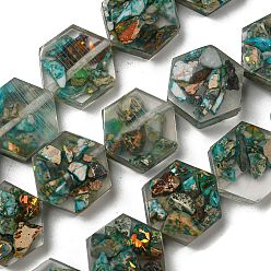 Темный Голубой Окрашенная натуральная императорская яшма с нитями смоляных бусин, шестиугольник, темные голубые, 18x16x6 мм, отверстие : 1.5 мм, около 10 шт / нитка, 6.93 дюйм (17.6 см)