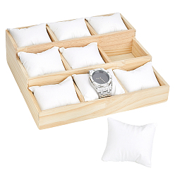 Цвет Древесины 3-ярусные 9 решетки деревянные подставки для браслетов, Органайзер для ювелирных изделий, браслетов, часов., с подушкой внутри, прямоугольные, деревесиные, 24x26.6x7.95 см