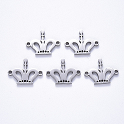 Stainless Steel Color Tarnish Resistant 201 Stainless Steel Links Connectors, Laser Cut, Crown, Stainless Steel Color, 15x20x1.5mm, Hole: 1.8mm