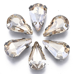 Светлый Колорадский Топаз Шить на горный хрусталь, стекло горный хрусталь, многожильных ссылки, с настройками из нержавеющей стали, аксессуары для одежды, граненые, слеза, lt.col.topaz, 13x8x5 мм, отверстие : 1.2 мм