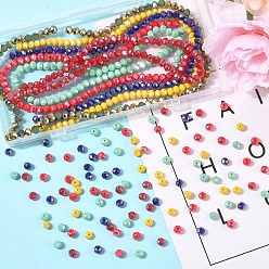 Разноцветный 6 нити 6 цвета ниток стекляруса, граненые, рондель, красочный, 6x5 мм, отверстие : 1~1.2 мм, около 83~85 шт / нитка, 14.96''~16.73'' (38~41.5 см), 1 нить / цвет