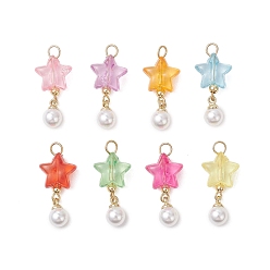 (52) Непрозрачная лаванда Прозрачные акриловые подвески, звезды прелести, с латунной петлей и имитацией жемчуга из АБС-пластика, разноцветные, 26x11x6 мм, отверстие : 2.5 мм