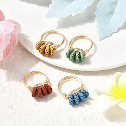 Light Gold Кольцо на палец из натурального лавового камня с плетеными бусинами, украшения из медной проволоки для женщин, золотой свет, внутренний диаметр: 18 мм, 4 шт / комплект