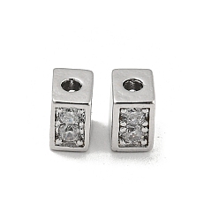 Echt platiniert Messing mit Glasperlen, Cadmiumfrei und Nickel frei und Bleifrei, Würfel, Echt platiniert, 5x3.5x3.5 mm, Bohrung: 1.4 mm